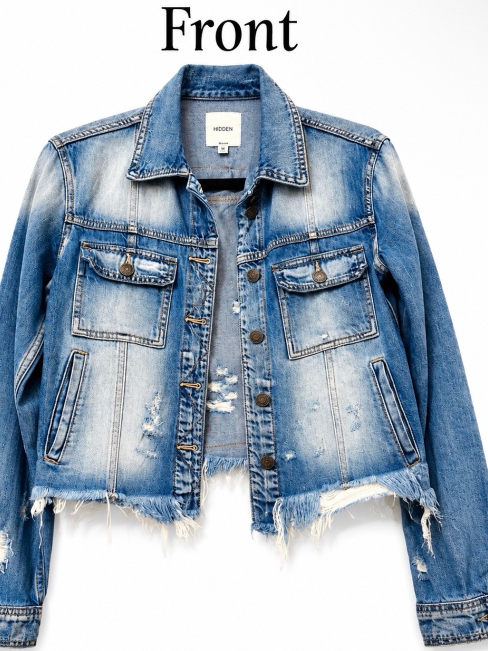 Hidden Jean Sequin Varsity H Distressed Denim Jacket Y2K - Picture 3 of 7